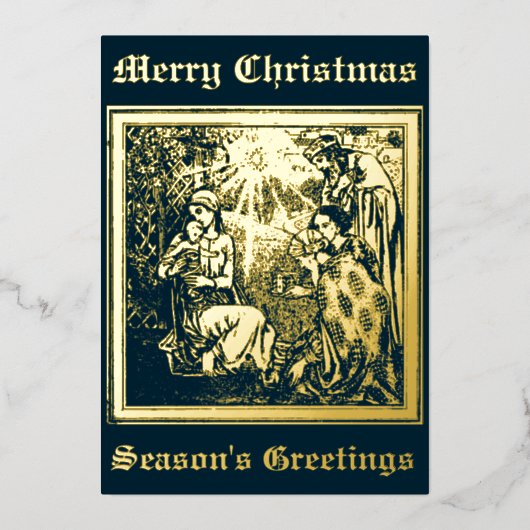 ヴィンテージクリスマス出生の崇拝 箔シーズンカード (正面)