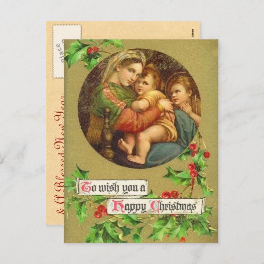 ヴィンテージクリスマス出生はがき シーズンポストカード (正面/裏面)