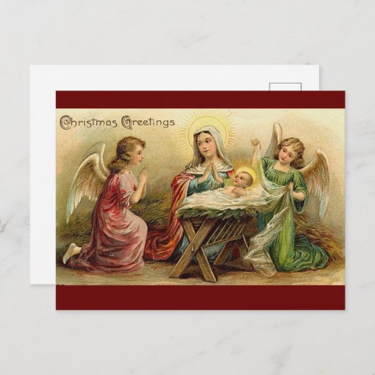 ヴィンテージクリスマス出生エンジェルメアリーイエス ポストカード (正面/裏面)