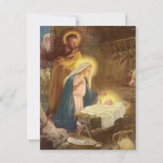 ヴィンテージクリスマス出生シーンパーティの招待状 招待状 (正面)