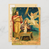 ヴィンテージクリスマス出生シーン シーズンポストカード (正面/裏面)