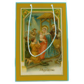 ヴィンテージクリスマス出生シーン ミディアムペーパーバッグ (正面)