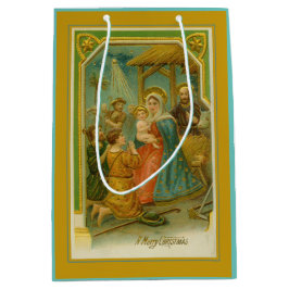 ヴィンテージクリスマス出生シーン ミディアムペーパーバッグ