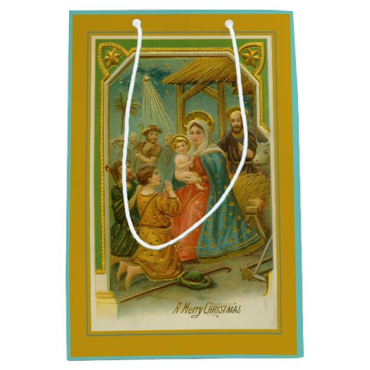 ヴィンテージクリスマス出生シーン ミディアムペーパーバッグ (正面)