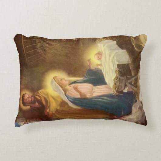 ヴィンテージクリスマス出生，マリヨセフベビーイエス アクセントクッション (正面)