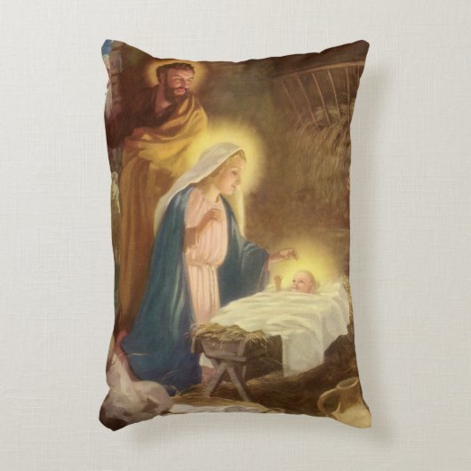 ヴィンテージクリスマス出生，マリヨセフベビーイエス アクセントクッション (正面(垂直))