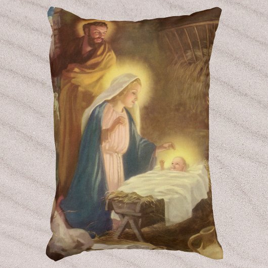ヴィンテージクリスマス出生，マリヨセフベビーイエス アクセントクッション