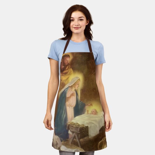 ヴィンテージクリスマス出生,マリヨセフベビーイエス エプロン (着用した状態)