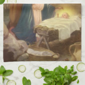 ヴィンテージクリスマス出生，マリヨセフベビーイエス キッチンタオル (折り畳み)