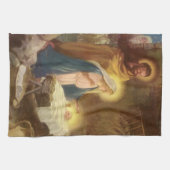 ヴィンテージクリスマス出生，マリヨセフベビーイエス キッチンタオル (横)