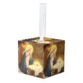 ヴィンテージクリスマス出生，マリヨセフベビーイエス キューブオーナメント (正面アングル)