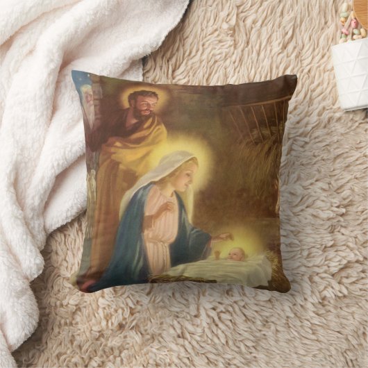 ヴィンテージクリスマス出生，マリヨセフベビーイエス クッション (ブランケット)