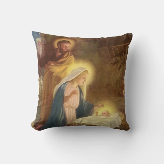 ヴィンテージクリスマス出生，マリヨセフベビーイエス クッション (正面)
