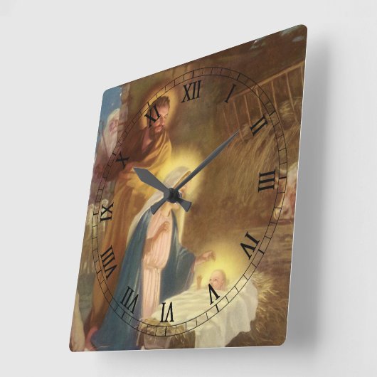 ヴィンテージクリスマス出生,マリヨセフベビーイエス スクエア壁時計 (傾斜)