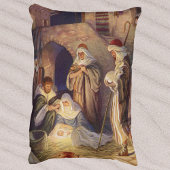 ヴィンテージクリスマス出生、3羊飼いとイエス アクセントクッション
