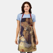 ヴィンテージクリスマス出生、3羊飼いとイエス エプロン (着用した状態)