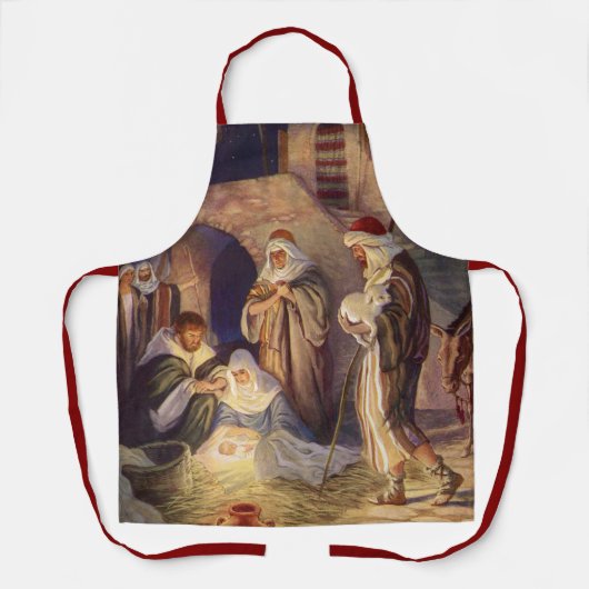 ヴィンテージクリスマス出生、3羊飼いとイエス エプロン (正面)