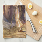 ヴィンテージクリスマス出生、3羊飼いとイエス キッチンタオル (四つ折り)