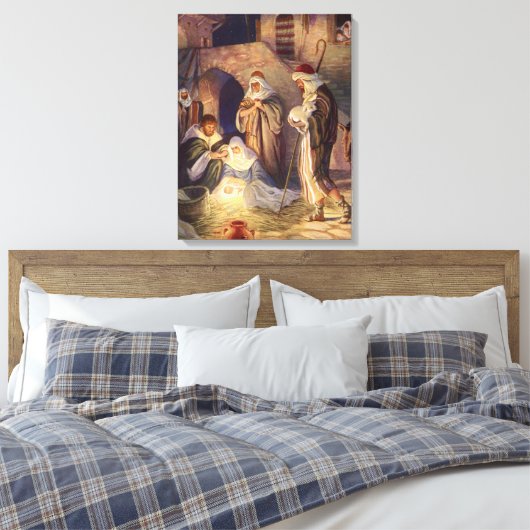 ヴィンテージクリスマス出生、3羊飼いとイエス キャンバスプリント (インサイチュ (寝室))