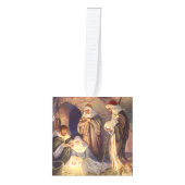 ヴィンテージクリスマス出生、3羊飼いとイエス キューブオーナメント (正面)