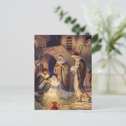 ヴィンテージクリスマス出生、3羊飼いとイエス シーズンポストカード (スタンド正面)