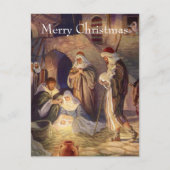 ヴィンテージクリスマス出生、3羊飼いとイエス シーズンポストカード (正面)