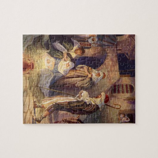 ヴィンテージクリスマス出生、3羊飼いとイエス ジグソーパズル (横)