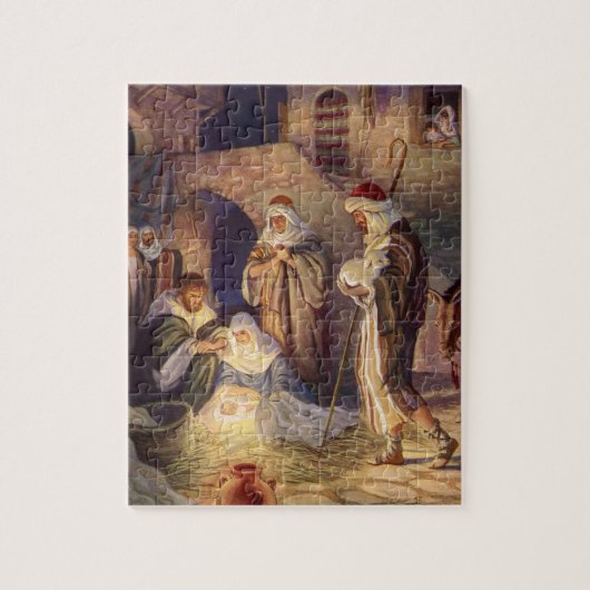 ヴィンテージクリスマス出生、3羊飼いとイエス ジグソーパズル (縦)