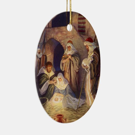 ヴィンテージクリスマス出生、3羊飼いとイエス セラミックオーナメント (右)