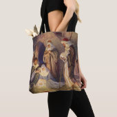 ヴィンテージクリスマス出生、3羊飼いとイエス トートバッグ (クローズアップ)