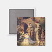 ヴィンテージクリスマス出生、3羊飼いとイエス マグネット (正面/裏面)