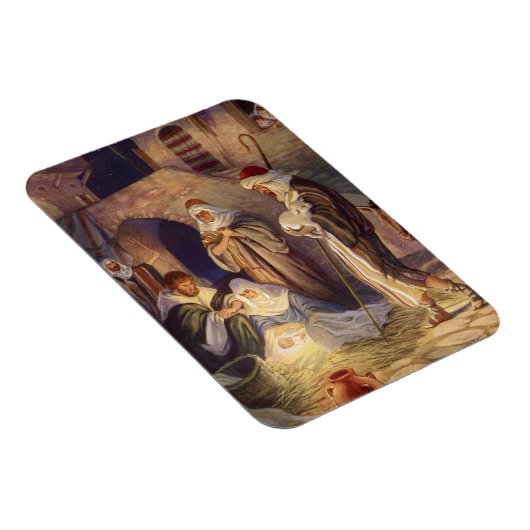 ヴィンテージクリスマス出生、3羊飼いとイエス マグネット (右側)