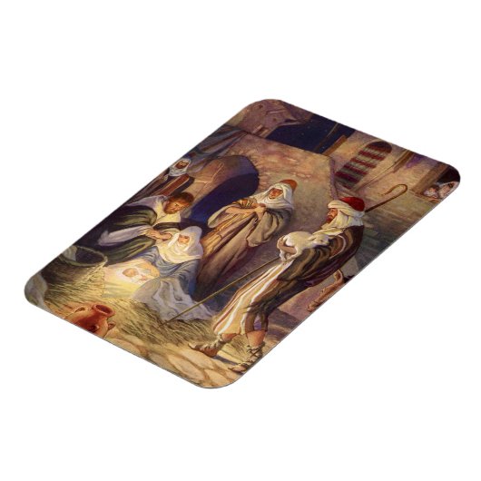 ヴィンテージクリスマス出生、3羊飼いとイエス マグネット (左側)