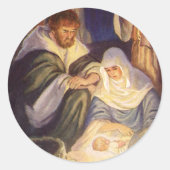 ヴィンテージクリスマス出生、3羊飼いとイエス ラウンドシール (正面)