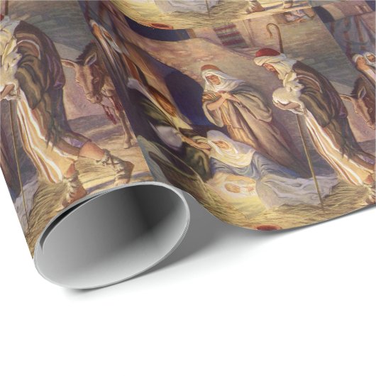 ヴィンテージクリスマス出生、3羊飼いとイエス ラッピングペーパー (ロールコーナー)