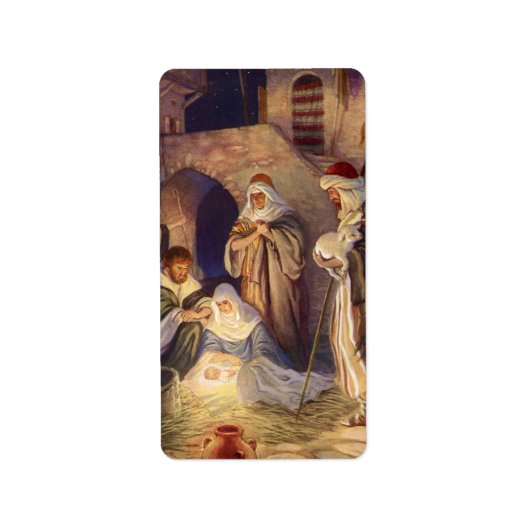 ヴィンテージクリスマス出生、3羊飼いとイエス ラベル (正面)