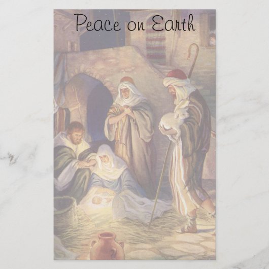 ヴィンテージクリスマス出生、3羊飼いとイエス 便箋 (正面)