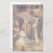 ヴィンテージクリスマス出生、3羊飼いとイエス 便箋 (正面/裏面)