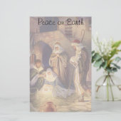 ヴィンテージクリスマス出生、3羊飼いとイエス 便箋 (スタンド正面)