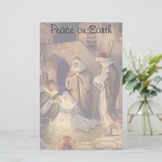 ヴィンテージクリスマス出生、3羊飼いとイエス 便箋 (スタンド正面)