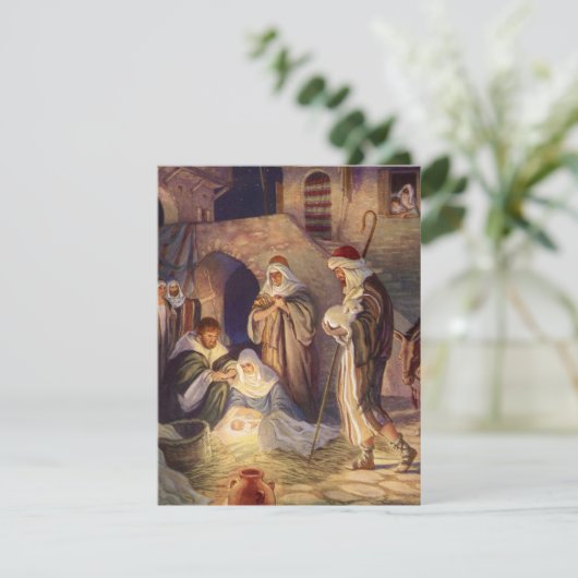 ヴィンテージクリスマス出生、3羊飼いとイエス 招待状 (スタンド正面)