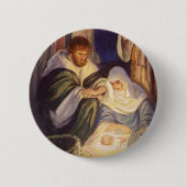 ヴィンテージクリスマス出生、3羊飼いとイエス 缶バッジ (正面)