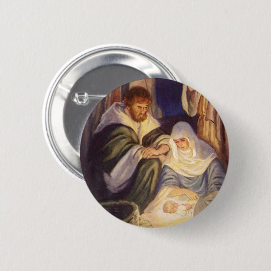 ヴィンテージクリスマス出生、3羊飼いとイエス 缶バッジ (正面&裏面)