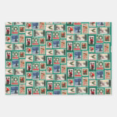 ヴィンテージクリスマス切手レトロトリオギフト ラッピングペーパーシート (正面2)