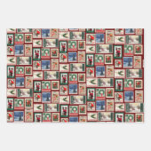 ヴィンテージクリスマス切手レトロトリオギフト ラッピングペーパーシート (正面)