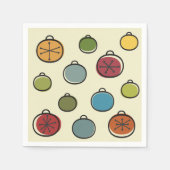 ヴィンテージクリスマス原子時代カラフルオーナメント スタンダードカクテルナプキン (正面)