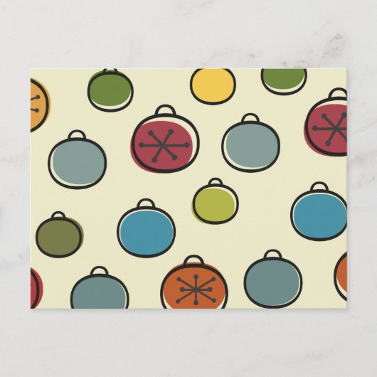 ヴィンテージクリスマス原子時代カラフルオーナメント ポストカード (正面)