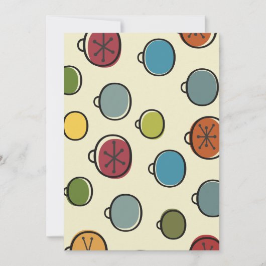 ヴィンテージクリスマス原子時代カラフルオーナメント 招待状 (正面)