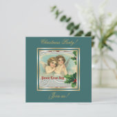 ヴィンテージクリスマス天使と聖なるベリーの招待 招待状 (スタンド正面)