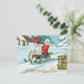 ヴィンテージクリスマス子供冬雪ホリデー シーズンポストカード (スタンド正面)
